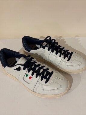 NWT P448 Scuderia White Navy Leather Sneakers Made in Italy Size 8.5